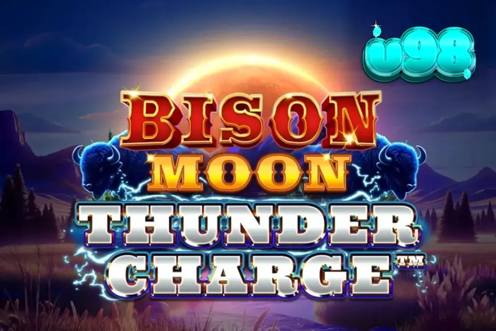 Tampilan visual slot Bison Moon: Thunder Charge dengan latar belakang badai petir